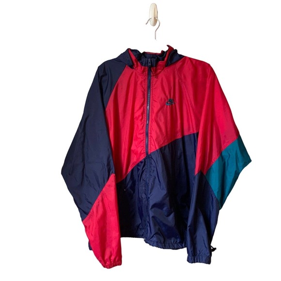 Nike Other - VTG 80s 90s Nike Colorblock Windbreaker Jacket Vented Back Stowable Hood Mens XL
